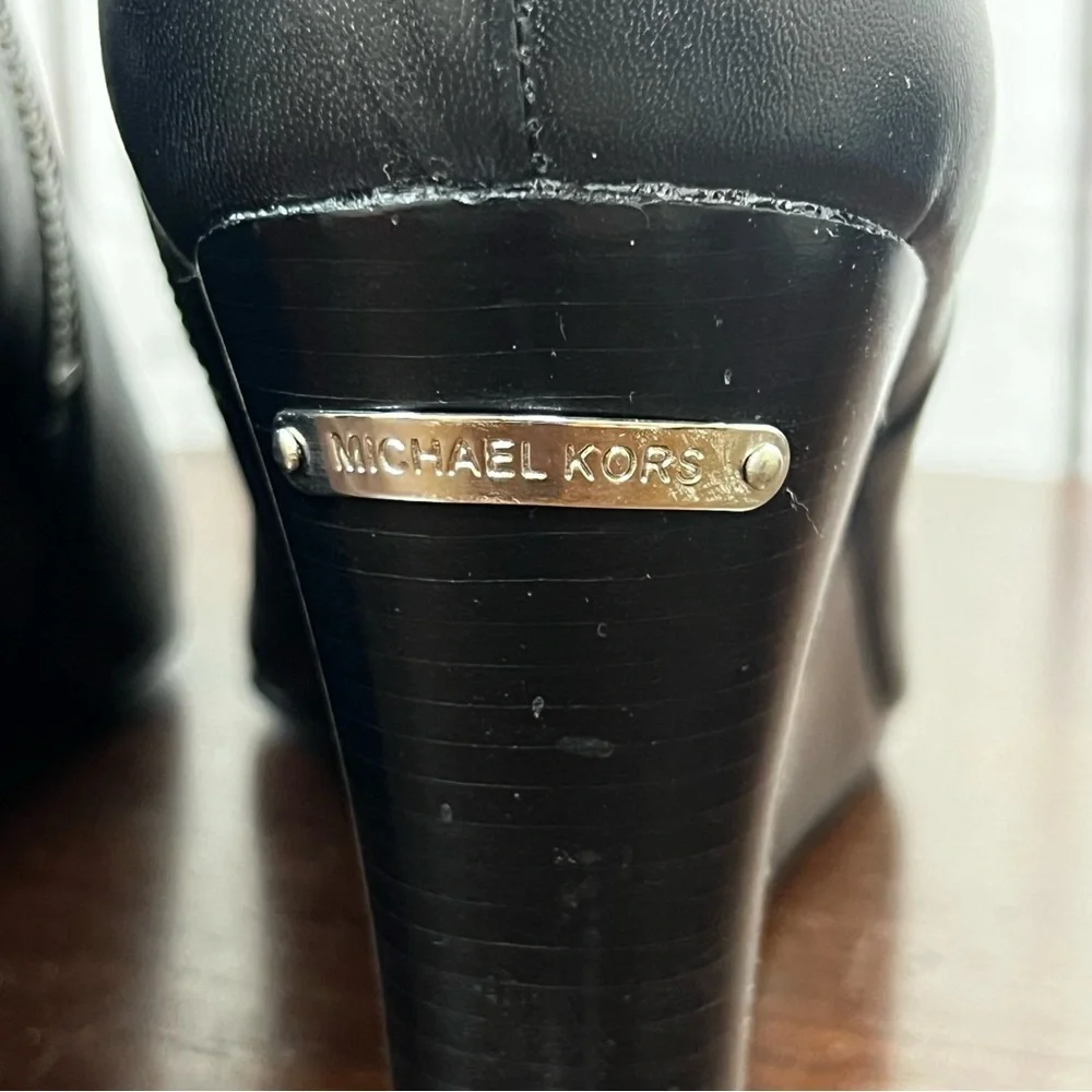 Michael Kors Bromley Wedge Boot Knee High in Black Leather women’s size 10